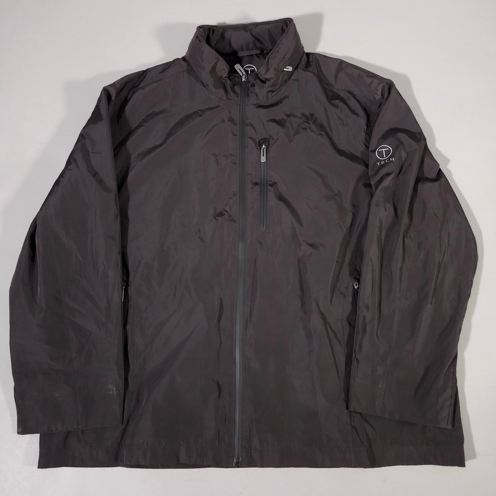 Tumi‎ T Tech Jacket Mens XXL Brown Windbreaker Stowaway Hood 5T-2002PM